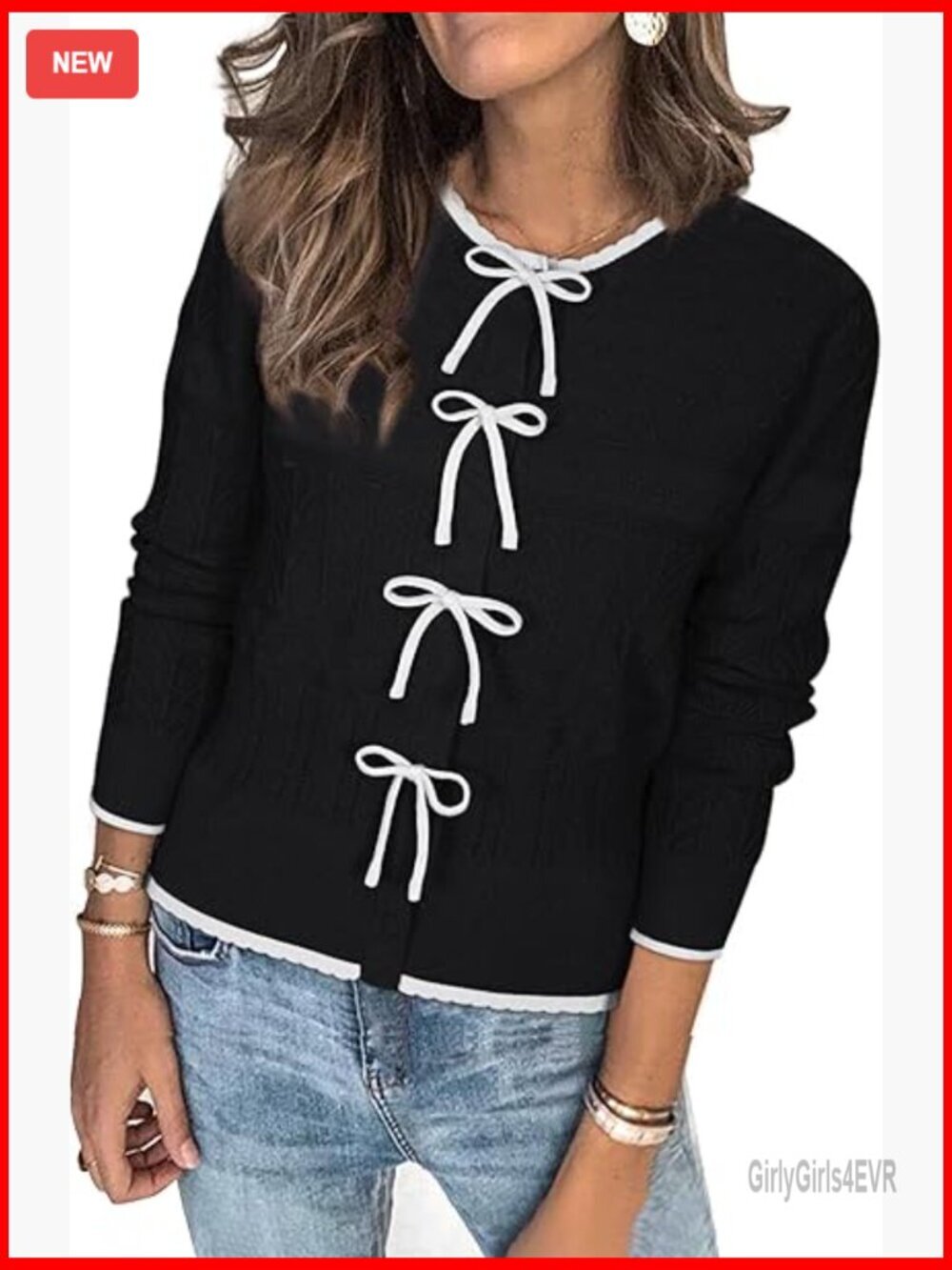 Ultra Soft Bow Cardigan Sweater, Lightweight Knit, Casual Color Block Design